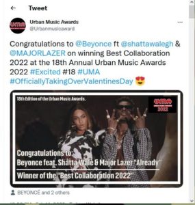 urban music awards tweet